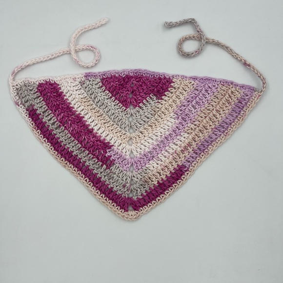 Pink and Cream Crochet Bandana Hand Made - Picture 1 of 6